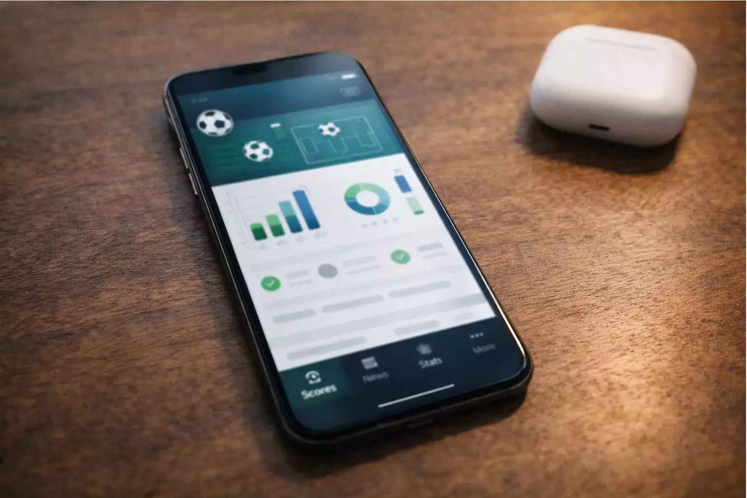 Smartphone moderno mostrando interfaz de aplicación deportiva limpia y clara