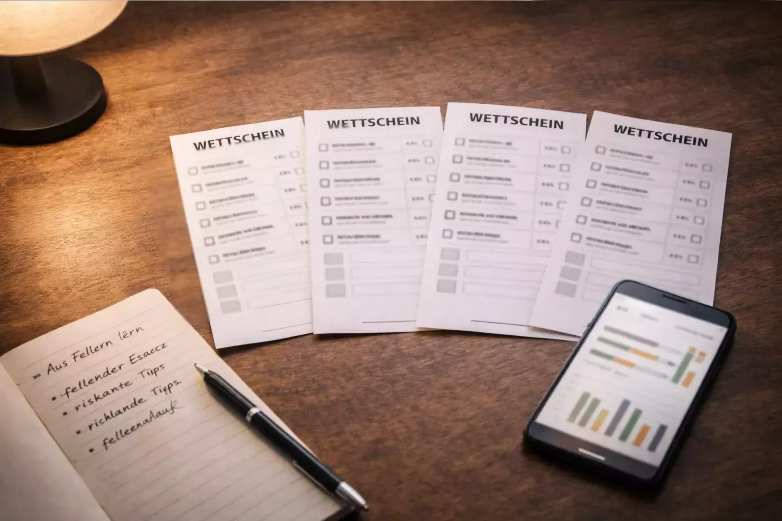 Varios boletos de apuestas sobre una mesa junto a una libreta de notas