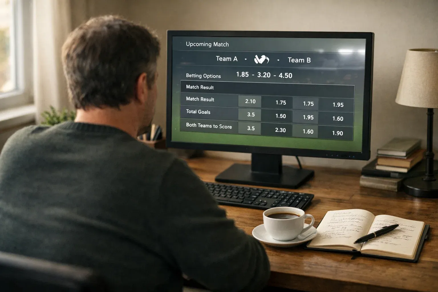 Persona analizando estadísticas de fútbol en pantalla con gráficos