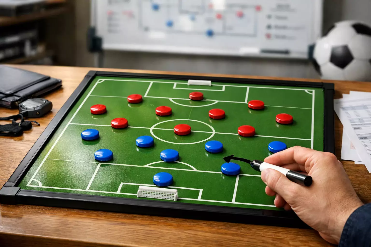 Tablero táctico de fútbol con formaciones de equipos dibujadas